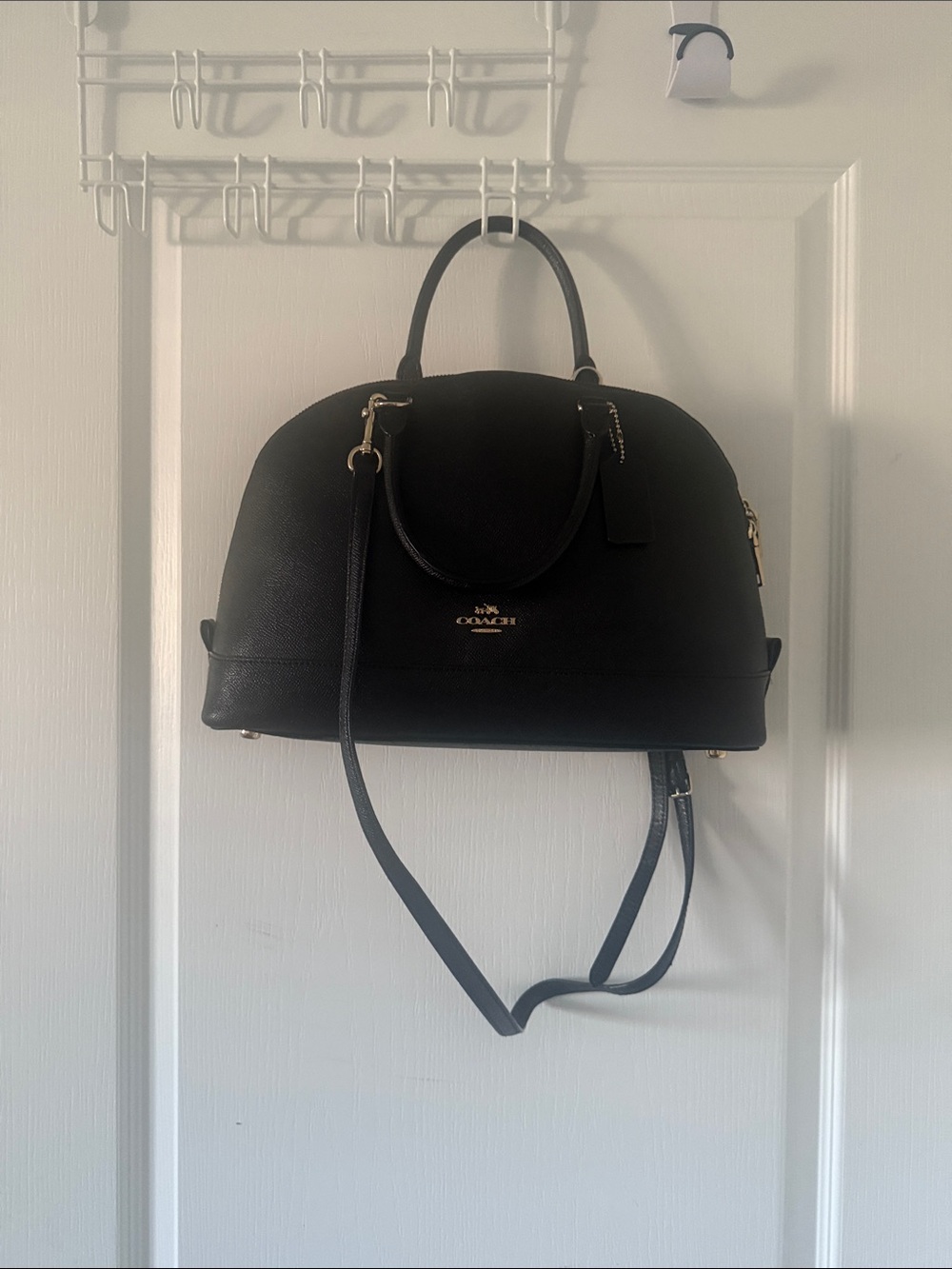 Coach Black Pebble Leather Dome Satchel with Removable Strap